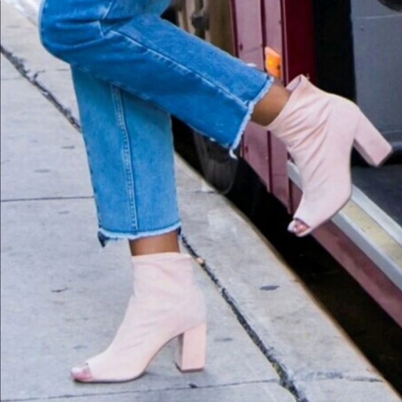 open toe sock boots block heel